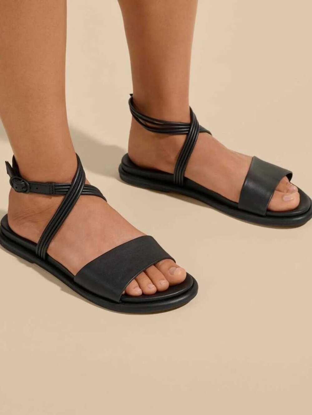 NWOT: OluKai Tiare Wrap Black Leather Sandals